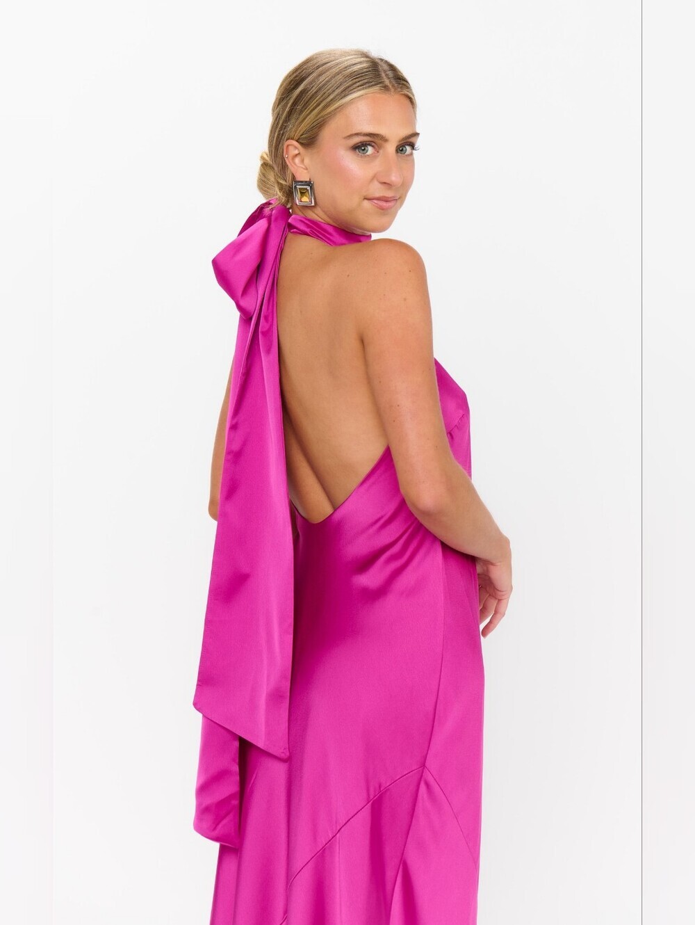 Show Me Your MuMu Lisa Rich Magenta Luxe Satin Maxi Dress Wedding Party Prom - Picture 7 of 12